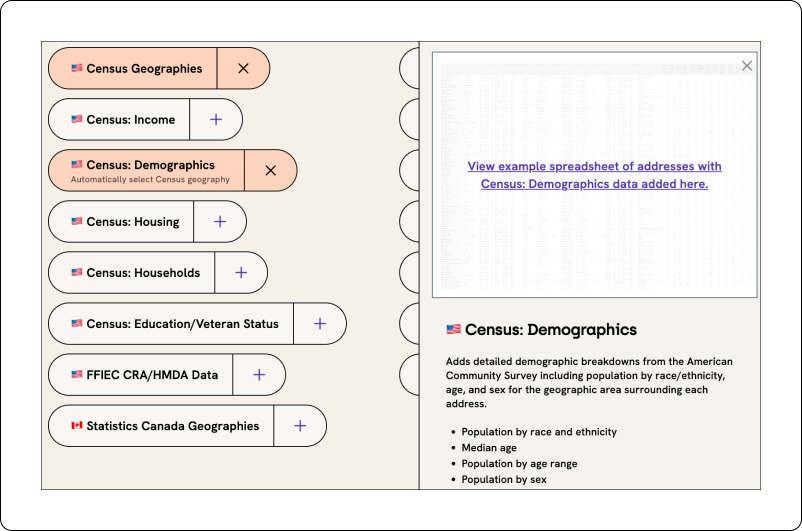 Demographics geography select box