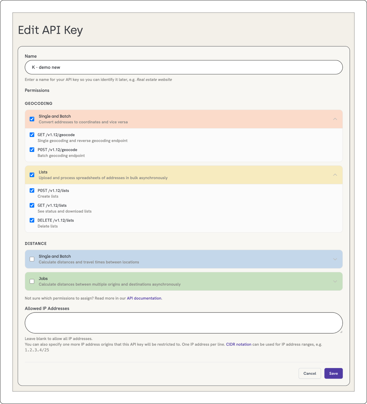 Edit API Key Page