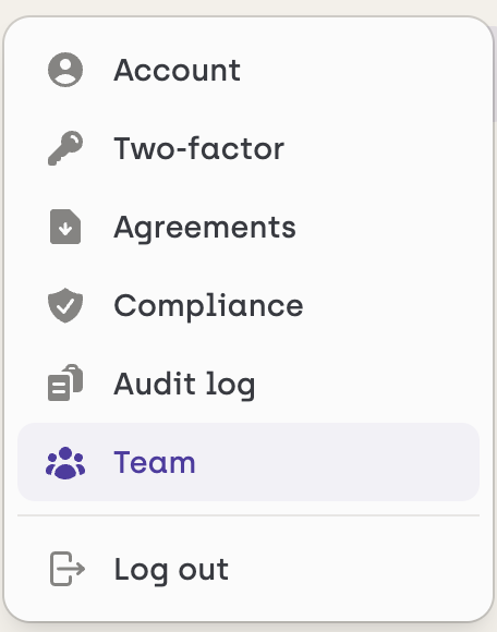 Screenshot of Teams tab in dropdown