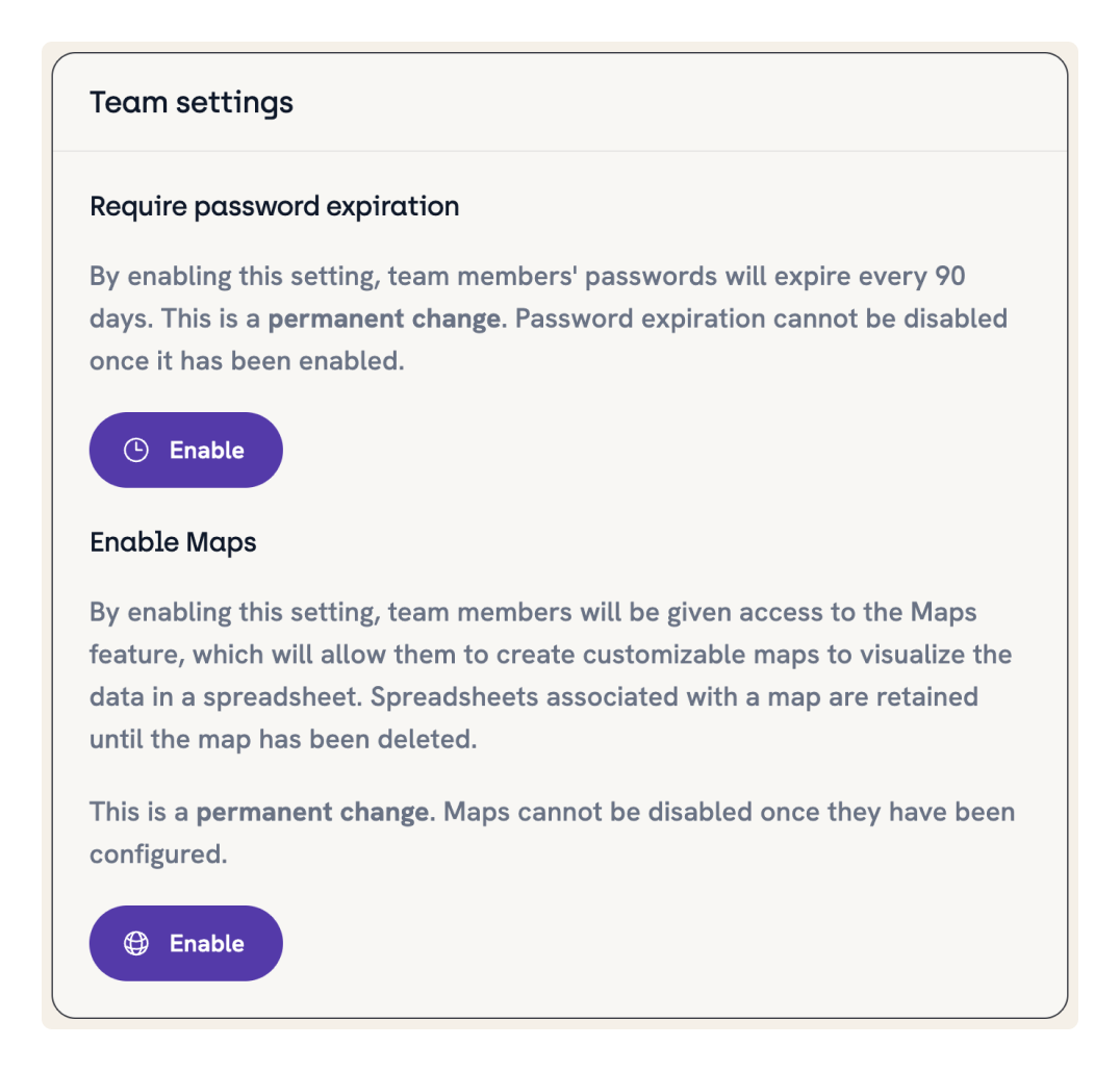 Screenshot of Enable Maps option