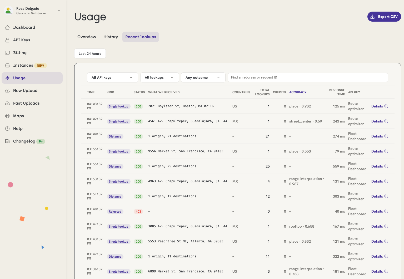Usage - Recent Lookups