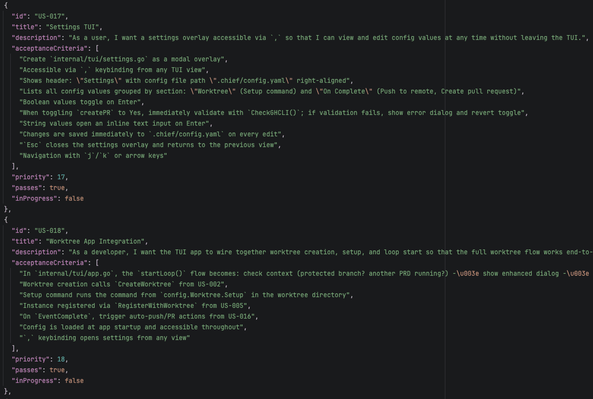 Real acceptance criteria from Chief's own spec