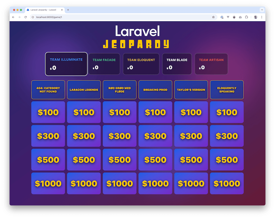 Jeopardy game board UI