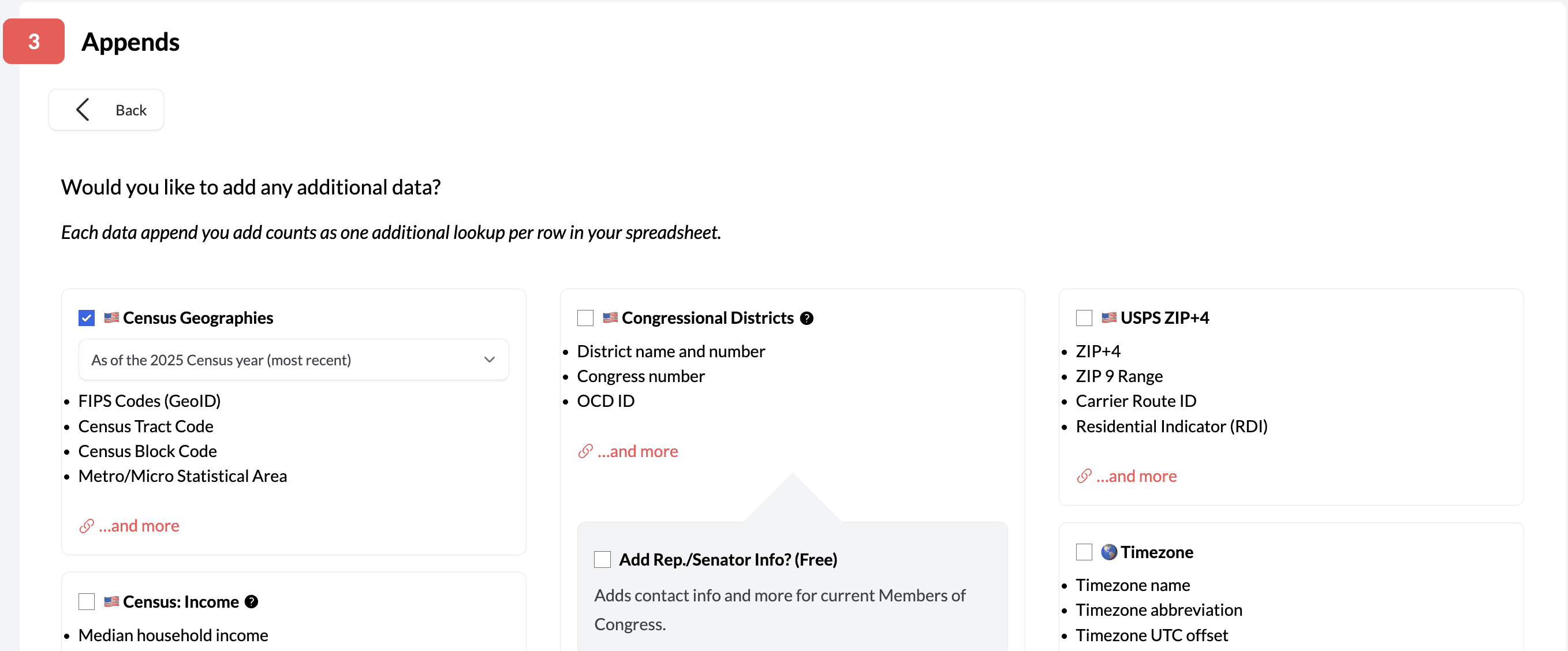 Data Appends - Census Geographies Selection