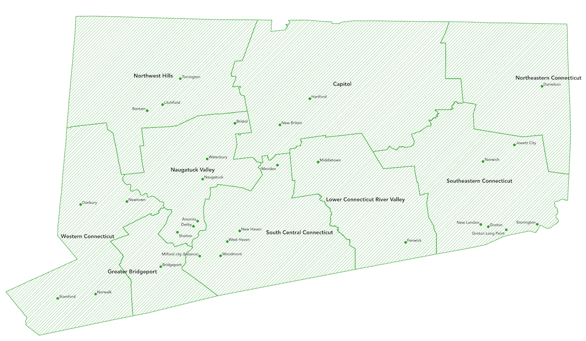 Map of new Connecticut county-equivalents
