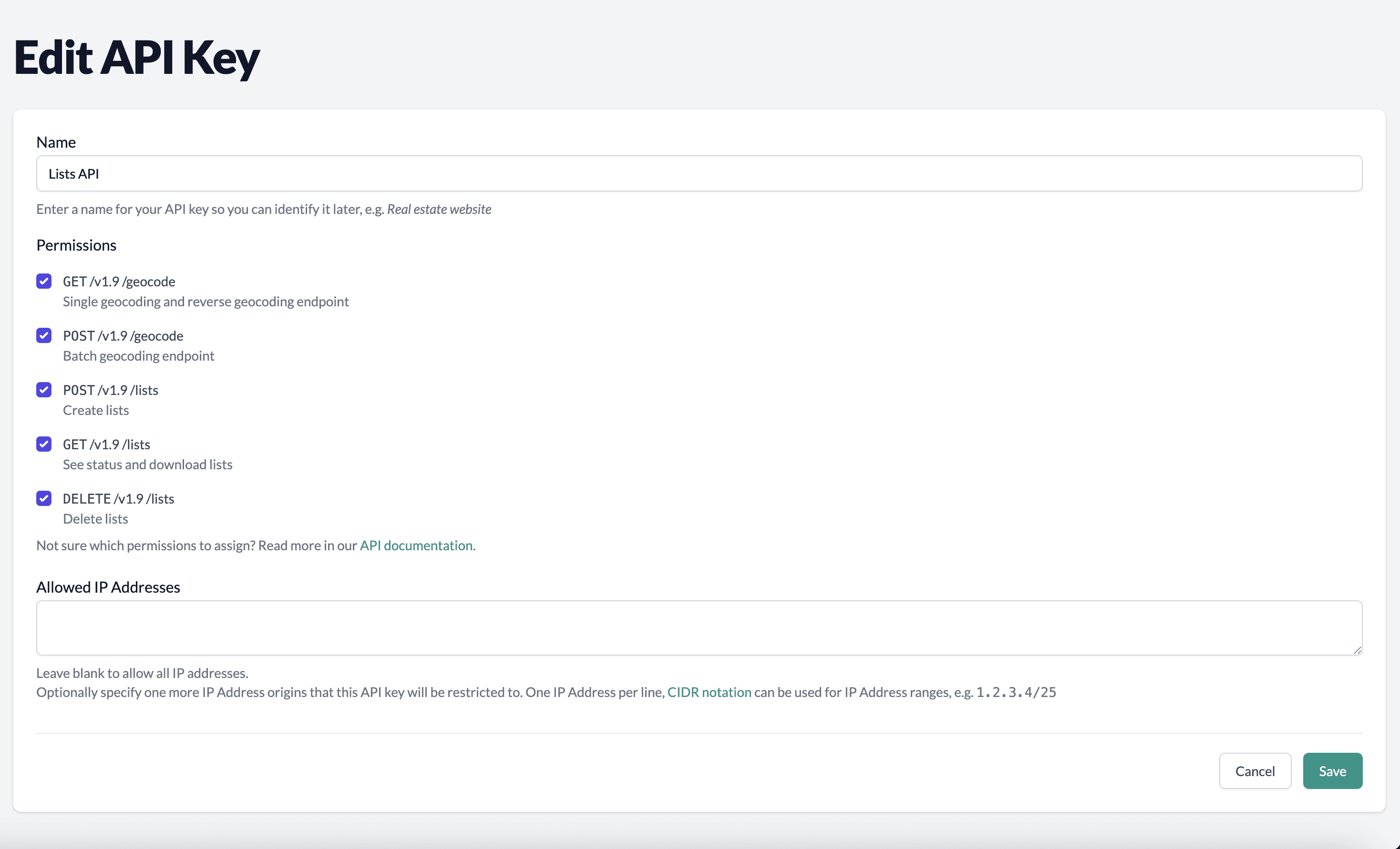 Edit API Key Page