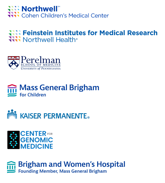 Cohen Children’s Medical Center, Northwell Health; Feinstein Institutes for Medical Research, Northwell Health; Perelman School of Medicine at the University of Pennsylvania; Massachusetts General Hospital for Children; Kaiser Permanente; Center for Genomic Medicine, Massachusetts General Hospital; Brigham and Women’s Hospital; Abramson Cancer Center, Perelman School of Medicine at the University of Pennsylvania