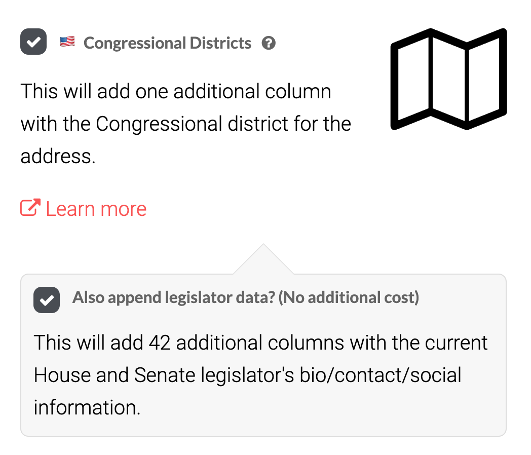 Screenshot showing how to add Congressional contact data in the spreadsheet upload process