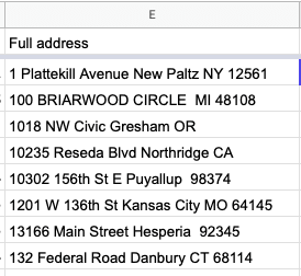 Example of concatenated addresses all in one column each