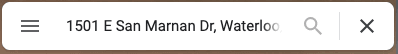 Search bar showing the address we need geocoordinates for from Google Maps (1501 E San Marnan Dr, Waterloo, IA 50702, USA)