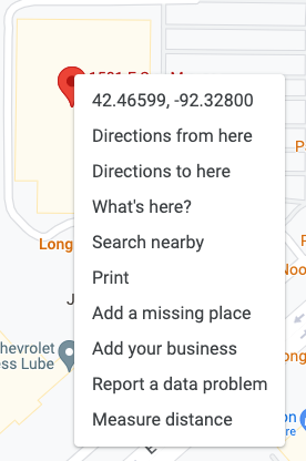Google Maps right click menu with geocoordinates