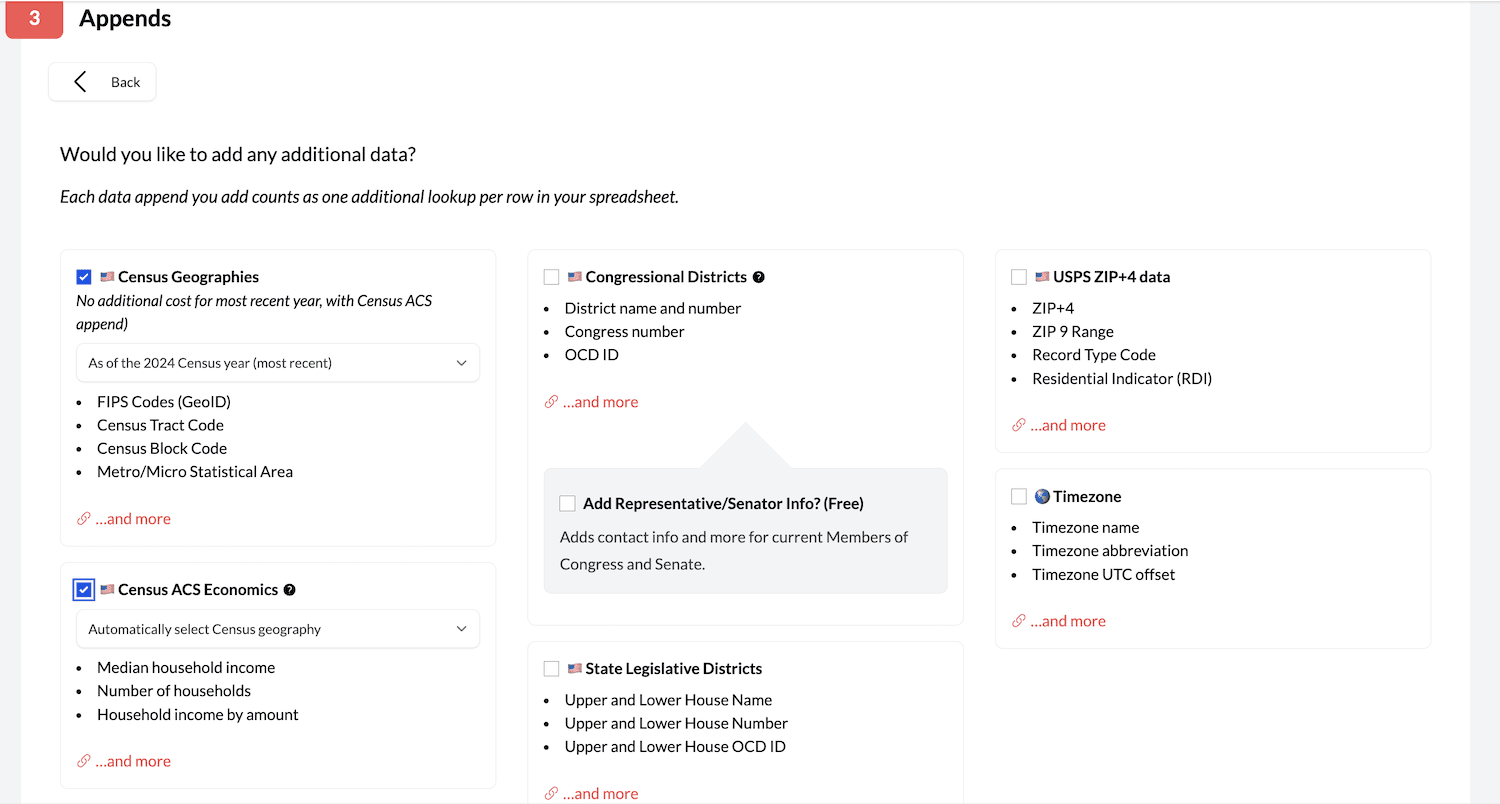 Choose your preferred geographic granularity when retrieving American Community Survey data from Geocodio